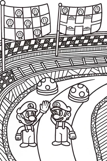 A coloring page of Mario and Luigi Racing Adventure Coloring Page