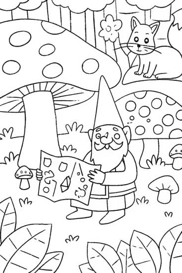 A coloring page of Gnome’s Mystical Map Adventure Coloring Page
