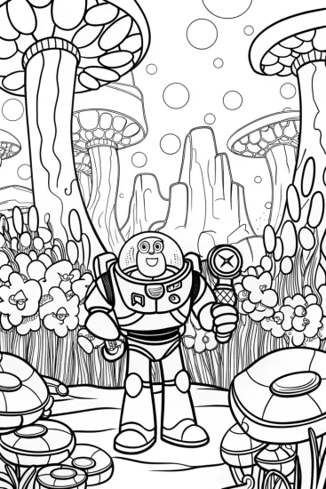 A coloring page of Buzz Lightyear’s Galactic Treasure Hunt Coloring Page