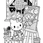 Hello Kitty’s Starry Art Studio Coloring Page