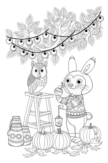 A coloring page of Whimsical Woodland Workshop Coloring Page