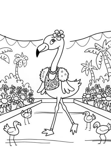 A coloring page of Flamingo runway spectacle coloring page