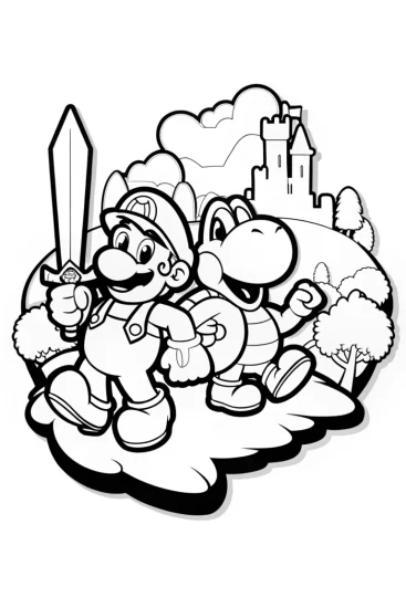 A coloring page of Mario and Luigi’s Time Travel Adventure Coloring Page