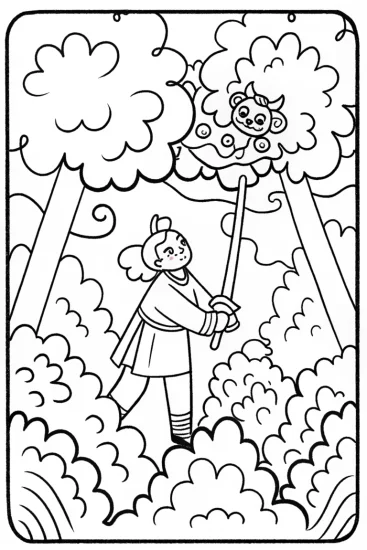 A coloring page of Demon Slayer and Spirit Animal Coloring Page