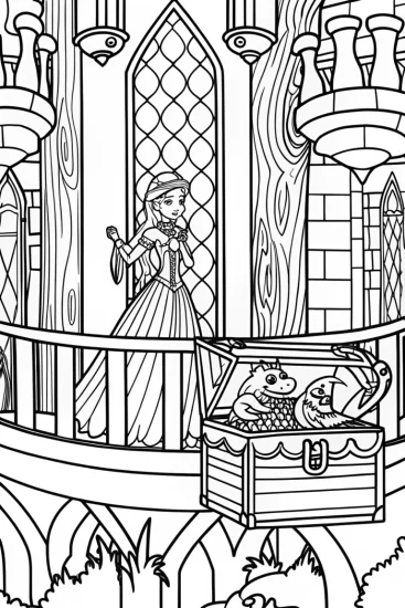 A coloring page of Barbie’s Enchanted Castle Adventure Coloring Page