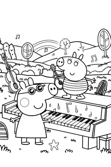 A coloring page of Peppa Pig’s Magical Musical Adventure Coloring Page