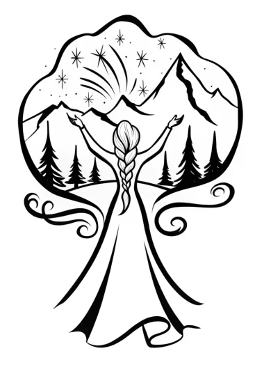 A coloring page of Elsa and the Aurora Borealis Coloring Page