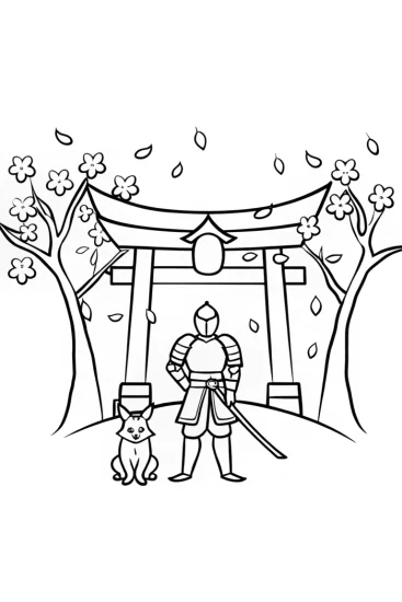 A coloring page of Demon Slayer and Celestial Guardian Coloring Page