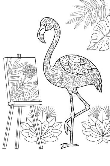 A coloring page of Flamingo Artist in Nature Coloring Page