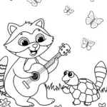 Raccoon and Tortoise Spring Concert Coloring Page
