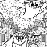 Halloween Costume Parade with Ghost and Witch