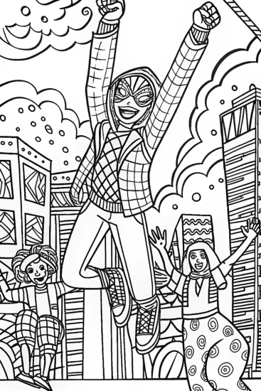 A coloring page of Miles Morales’ Spider-Swinging Dance Party Coloring Page