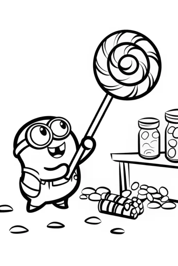 A coloring page of Minion’s Candy Adventure Coloring Page