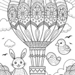 Easter Egg Hot Air Balloon Adventure Coloring Page