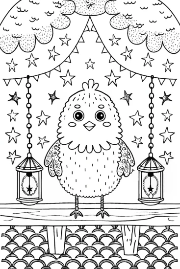 A coloring page of Chick’s Enchanted Lantern Festival Coloring Page