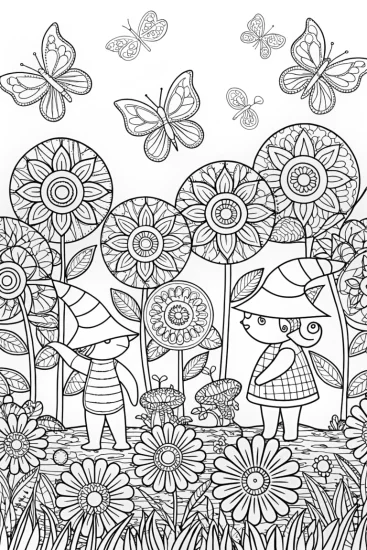 A coloring page of Rainbow Friends’ Garden of Wishes Coloring Page