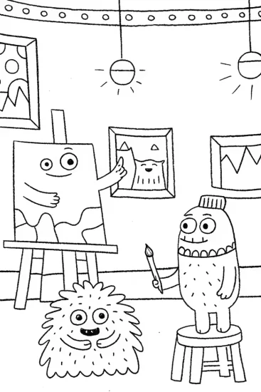 A coloring page of The Monster Art Gallery Coloring Page