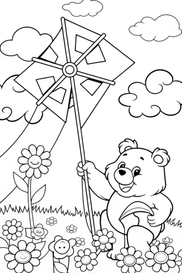 A coloring page of Care Bears at the Enchanted Windmill Coloring Page