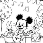 Mickey Mouse strumming at the music fest