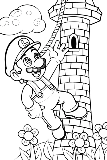 A coloring page of Luigi’s Towering Adventure Coloring Page