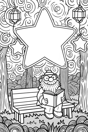 A coloring page of Starry Storyteller’s Corner Coloring Page