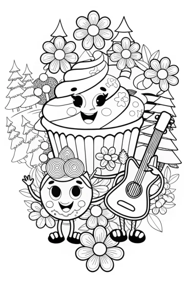 A coloring page of Cupcake Chic’s Garden Music Festival Coloring Page
