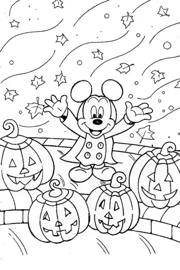 A coloring page of Mickey Mouse Halloween Parade