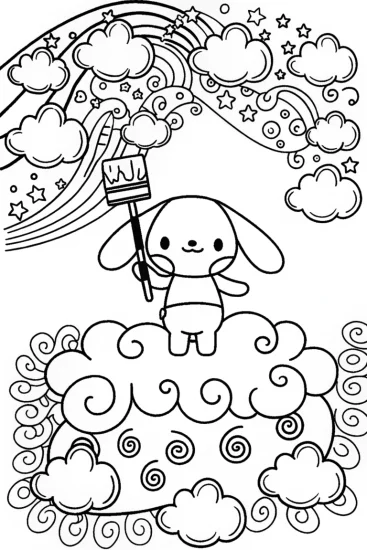 A coloring page of Cinnamoroll’s Cloudy Art Adventure Coloring Page
