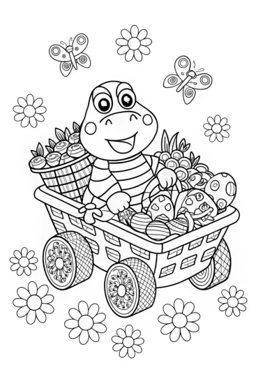 A coloring page of Toad and Yoshi Picnic Coloring Page