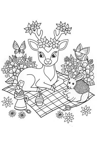 A coloring page of Enchanted Spring Fauna Fiesta Coloring Page