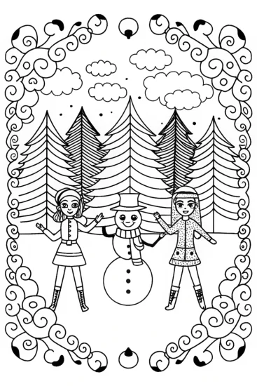 A coloring page of Bratz Dolls Winter Wonderland Coloring Page
