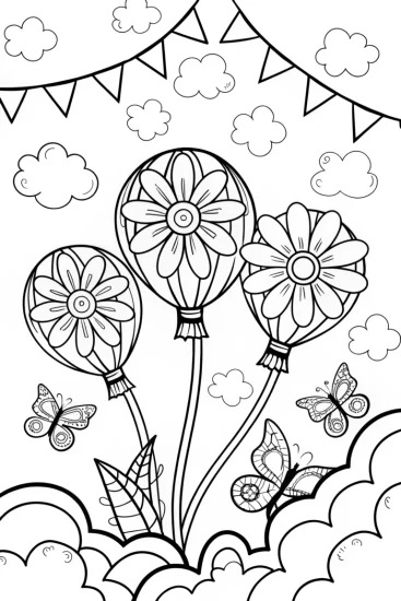 A coloring page of Flower Festival in the Sky Coloring Page