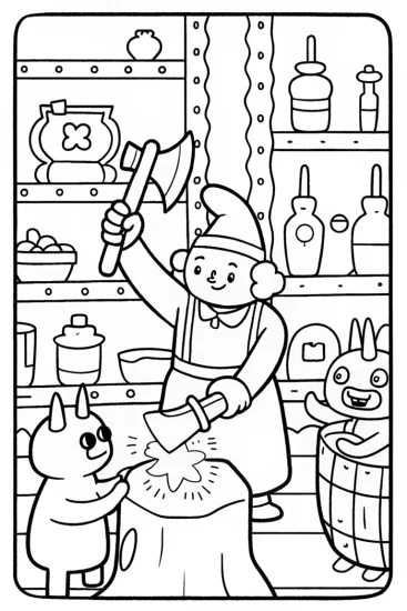 A coloring page of The Enchanted Forge Coloring Page