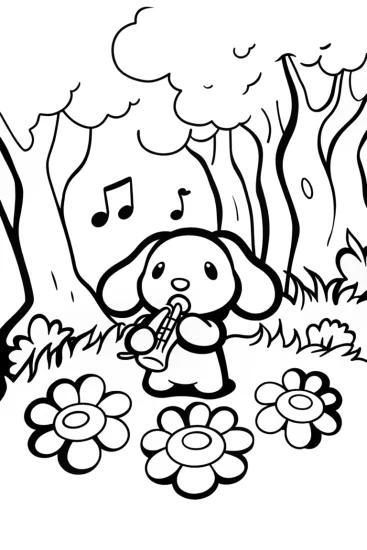 A coloring page of Cinnamoroll’s Magical Musical Adventure Coloring Page