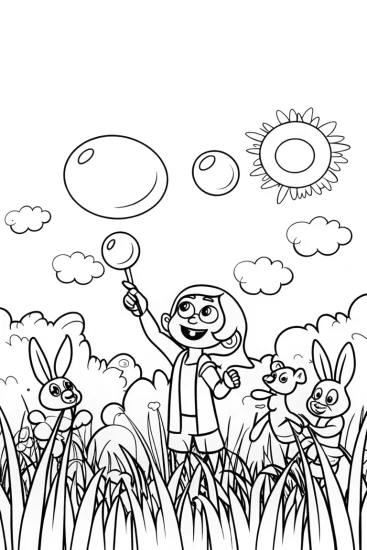A coloring page of JJ’s Amazing Bubble Adventure Coloring Page