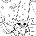 Baby Yoda’s Starry Playground Coloring Page