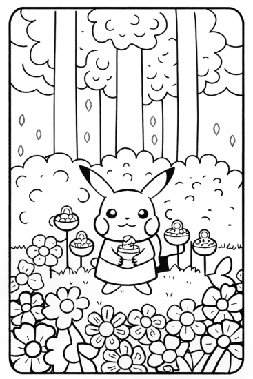 A coloring page of Pikachu’s Enchanted Tea Party Coloring Page