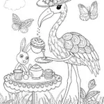 Flamingo Garden Tea Party Coloring Page
