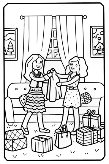 A coloring page of Bratz Dolls Fashion Swap Party Coloring Page