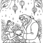 Belle and the Beast’s Enchanted Tea Party Coloring Page