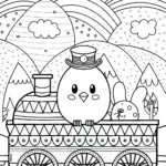 Chick’s Adventure on the Train Coloring Page