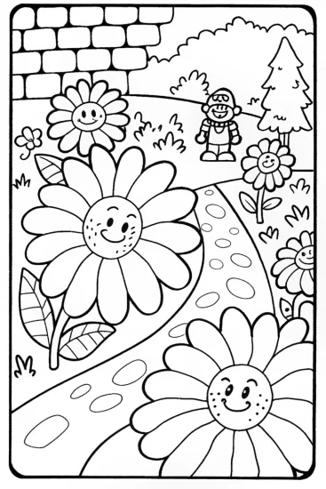 A coloring page of Mario’s Garden Adventure
