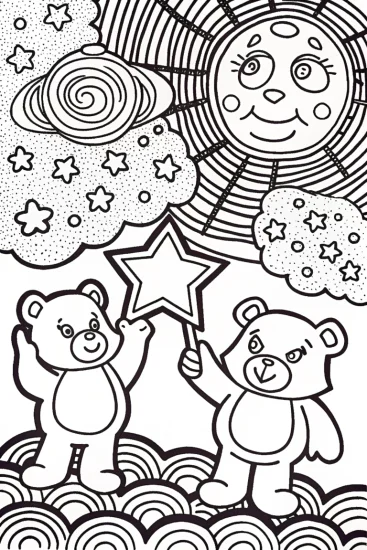 A coloring page of Care Bears’ Dreamy Starry Night Adventure Coloring Page