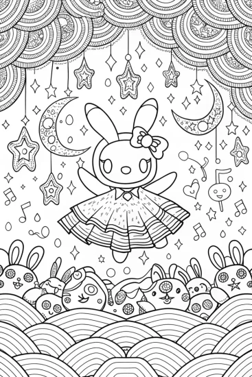 A coloring page of My Melody’s Starry Night Dance Coloring Page
