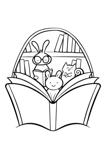 A coloring page of Rainbow Friends’ Magical Storytime Coloring Page