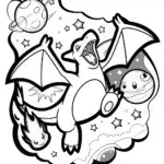 Charizard soaring through the stars coloring page