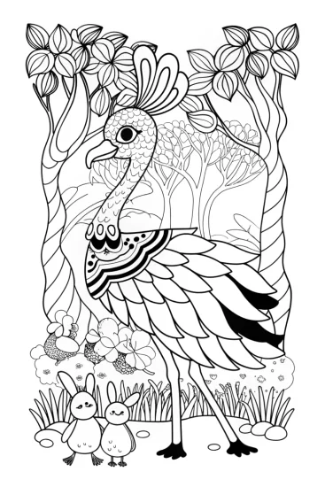 A coloring page of Flamingo Parade in the Enchanted Forest Coloring Page