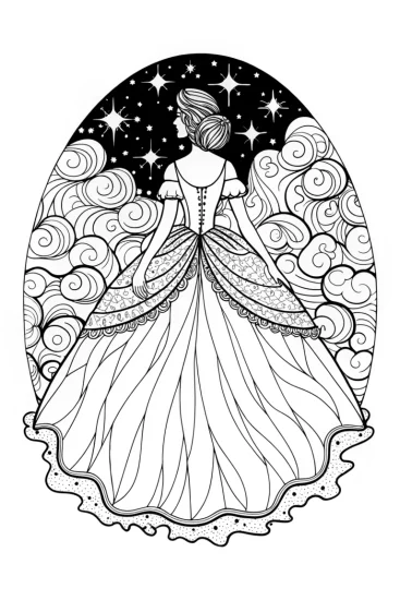 A coloring page of Princess of the Starlit Sky Coloring Page