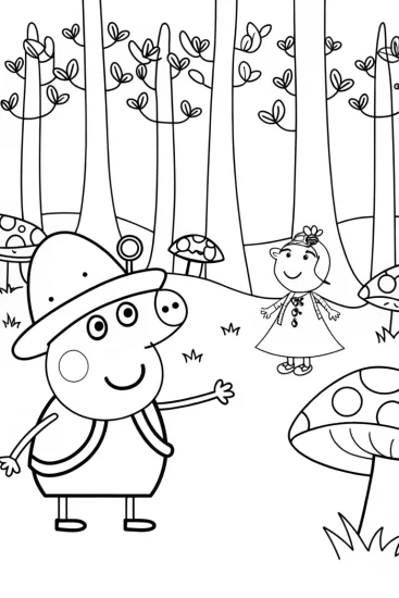 A coloring page of Peppa Pig’s Adventure in the Enchanted Forest