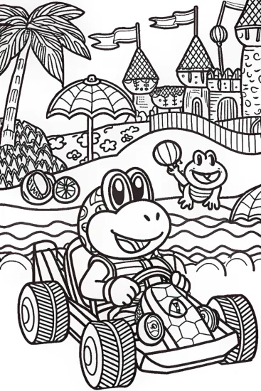 A coloring page of Koopa Troopa’s Karting Adventure Coloring Page